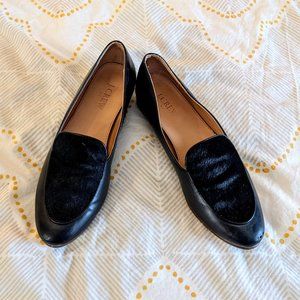 J. Crew Factory Black Leather And Faux Hair Loafer